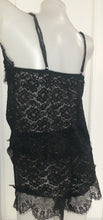 Load image into Gallery viewer, Women&#39;s black lace trim floral lace sleepwear cami top and shorts pajama sets

