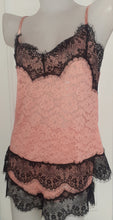 Load image into Gallery viewer, Women&#39;s black lace trim floral lace sleepwear cami top and shorts pajama sets
