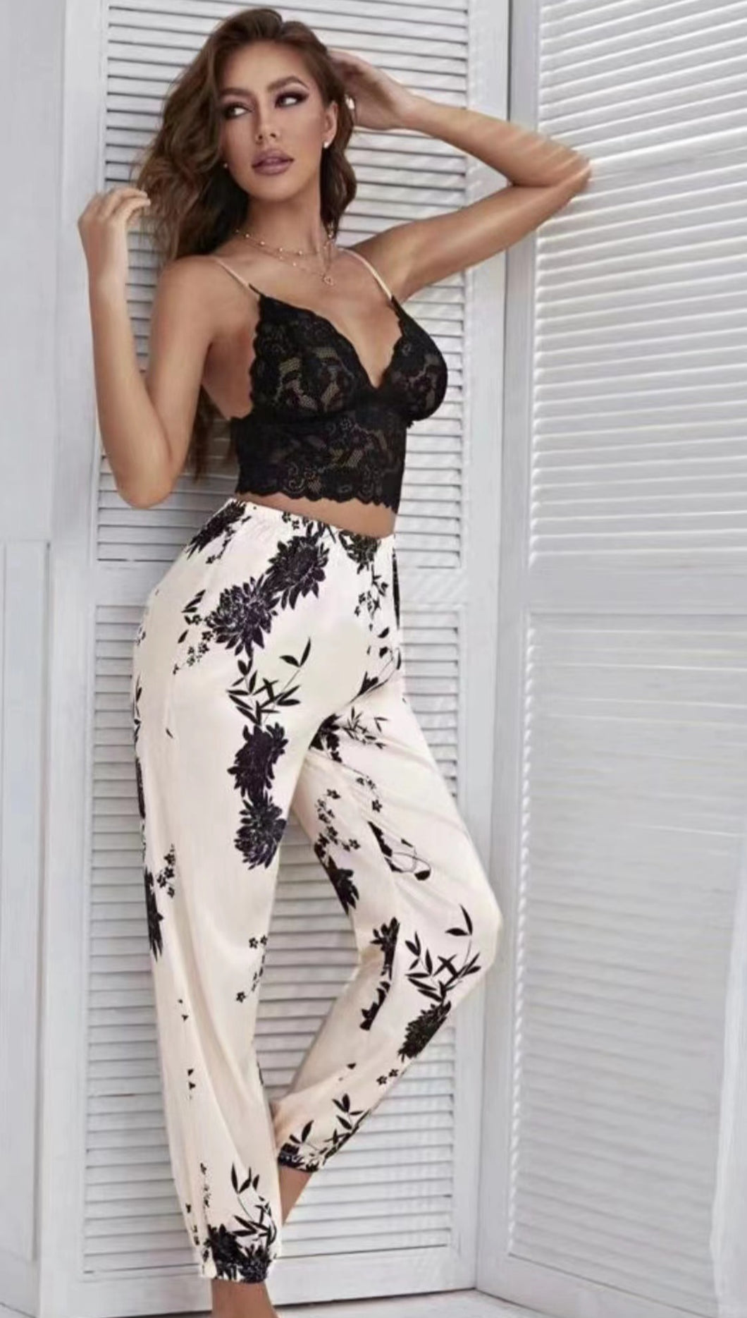 bralette and Floral Satin Pant