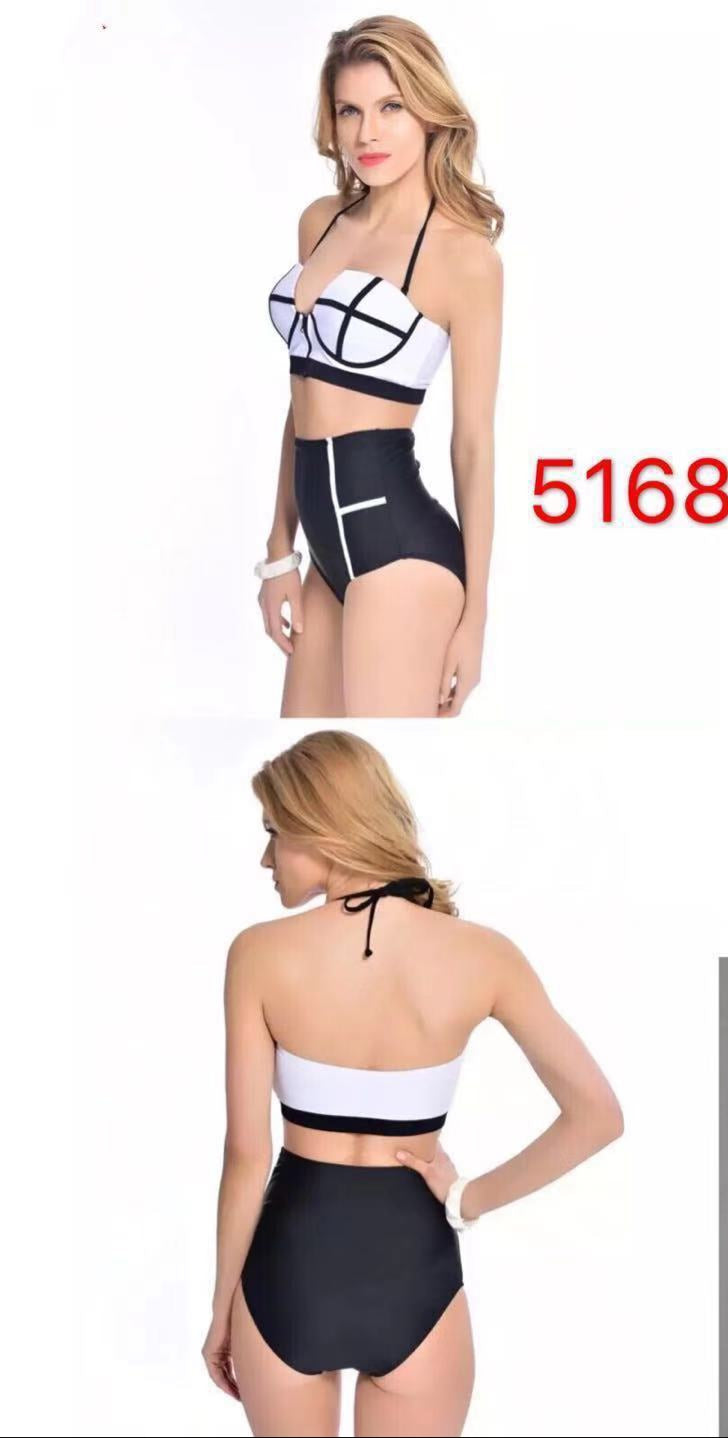 Women's High Waisted Zip and Black and White Bikini Sets
