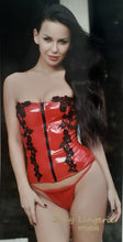 Load image into Gallery viewer, Red leather corset zipper closure
