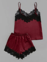 Load image into Gallery viewer, Lace Satin Sleepwear Cami Top and Shorts Pajama Set
