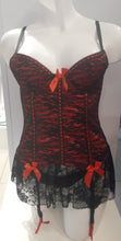 Load image into Gallery viewer, Red Lace Corset with Garter and Mini skirt

