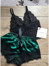 Load image into Gallery viewer, Lace bralette and Satin Short Sleepwear

